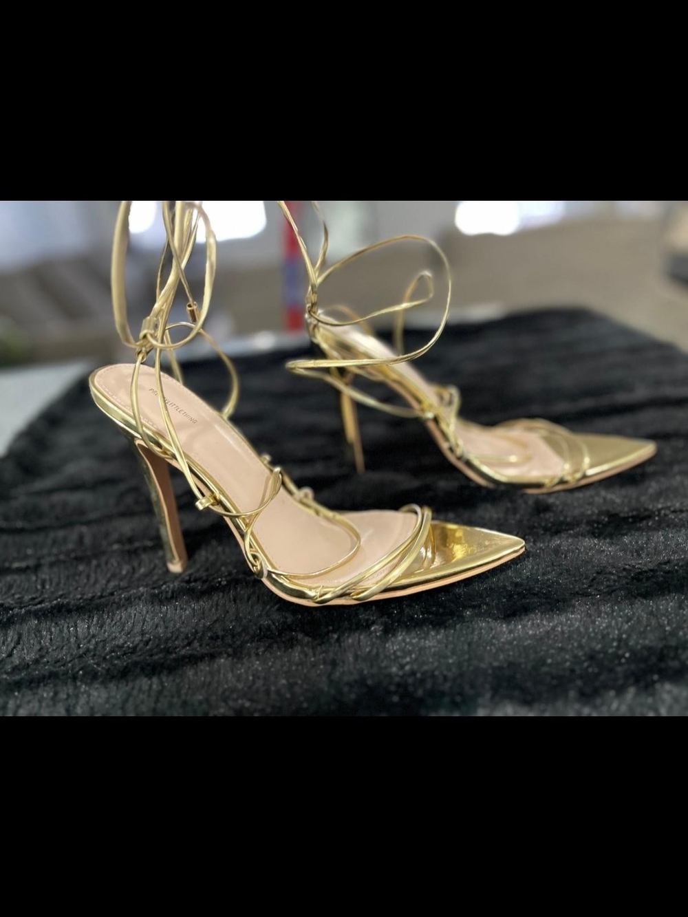 Gold Strappy Lace-Up High Heel Sandals - Women